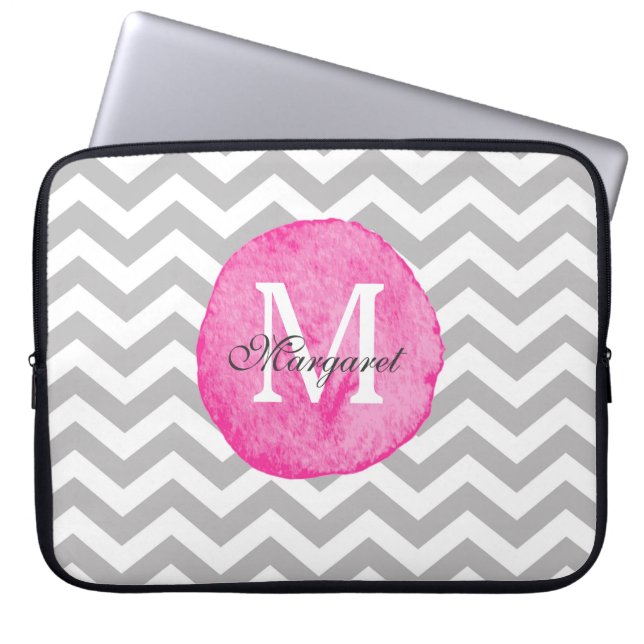 Pink Watercolor Chevron Personalise Laptop Case (Front)