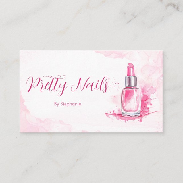 Pink Watercolor Chic Nail Artist Manicure Beauty Business Card (Front)