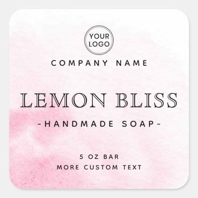Pink watercolor chic square product labels (Front)