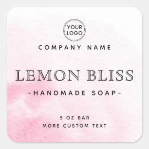 Pink watercolor chic square product labels