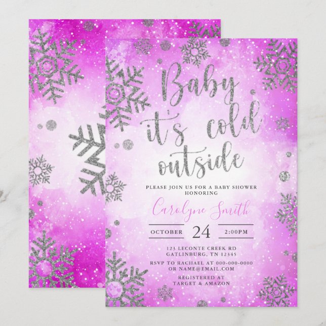 Pink Watercolor Christmas Baby shower invitation (Front/Back)
