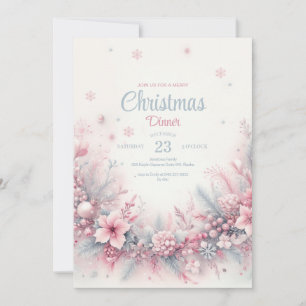 Pink Watercolor Christmas Dinner Invitation