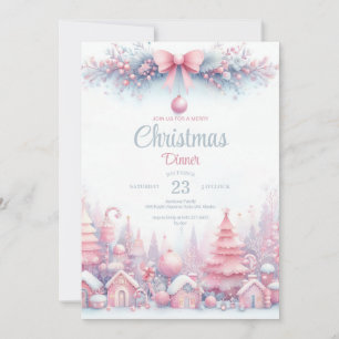 Pink Watercolor Christmas Dinner Invitation