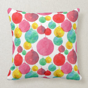 Pink Watercolor Christmas Ornaments Cushion
