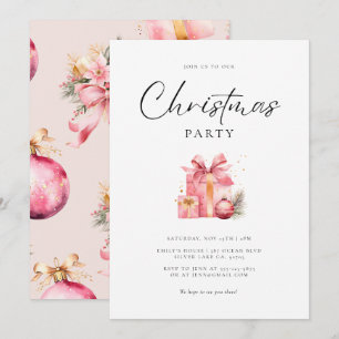 Pink Watercolor Christmas Party Invitation