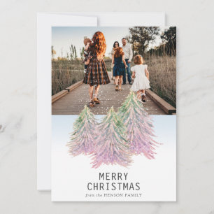 Pink Watercolor Christmas Tree Artistic Photo Hol Holiday Card