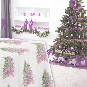 Pink Watercolor Christmas Tree Artistic Tablecloth