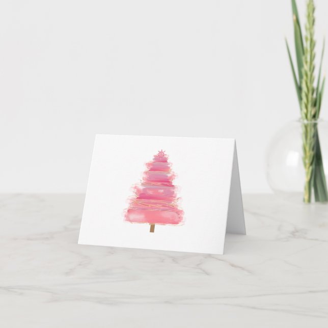 Pink Watercolor Christmas Tree    Card (Front)