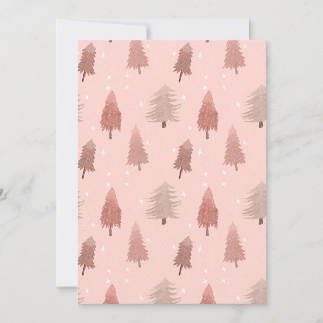 Pink watercolor christmas tree illustration holiday card (Front)