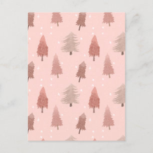 Pink watercolor christmas tree illustration holiday postcard