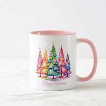 Pink Watercolor Christmas Tree Mug
