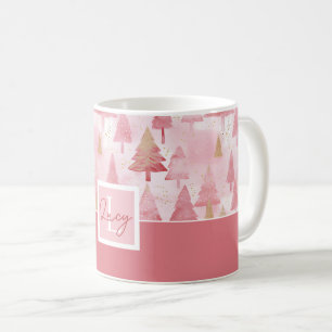 Pink Watercolor Christmas Tree Pattern Coffee Mug