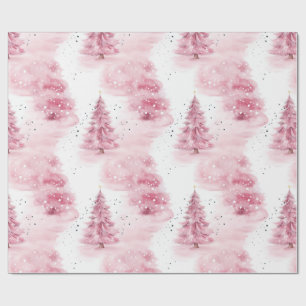 Pink Watercolor Christmas trees Wrapping Paper