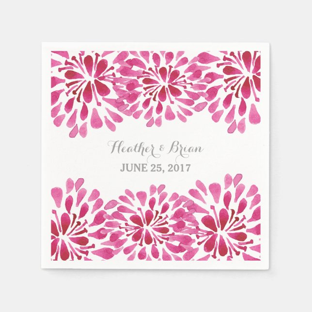 Pink Watercolor Chrysanthemum Paper Napkins (Front)