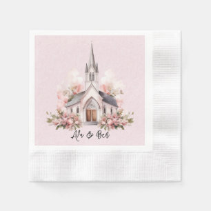 Pink Watercolor Church Wedding Napkin