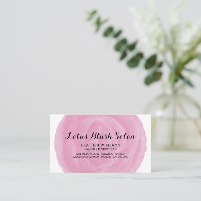 Pink Watercolor Circle Business Card (Standing Front)