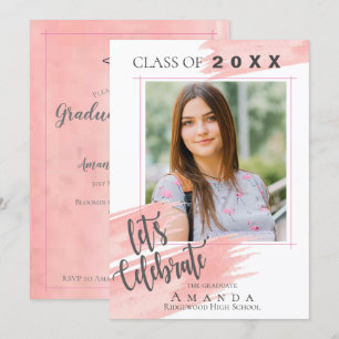 Pink Watercolor   Class Of 2025   Photo Graduation Invitation