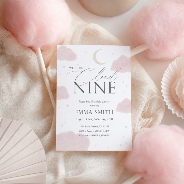 Pink Watercolor Cloud Nine Baby Shower  Invitation (Creator Uploaded)