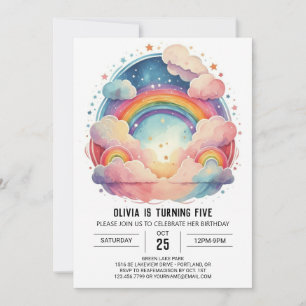  Pink Watercolor Clouds Girl Birthday Invitation