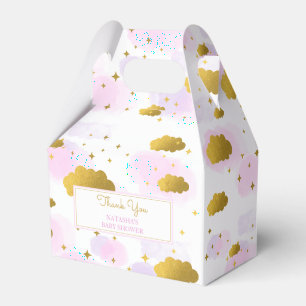 Pink Watercolor Clouds Gold Stars Sky Baby Shower Favour Box