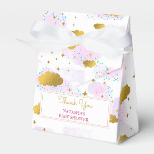 Pink Watercolor Clouds Gold Stars Sky Baby Shower Favour Box