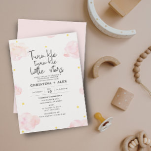 Pink Watercolor Clouds Twin Girls Baby Shower Invitation