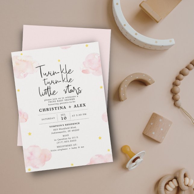 Pink Watercolor Clouds Twin Girls Baby Shower Invitation (Creator Uploaded)