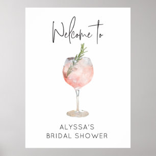 Pink Watercolor Cocktail Bridal Shower Welcome  Poster