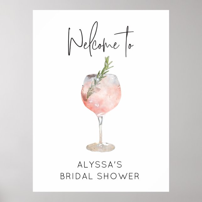 Pink Watercolor Cocktail Bridal Shower Welcome  Poster (Front)