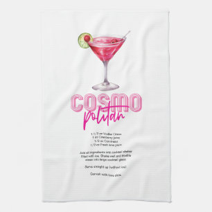 Pink Watercolor Cocktail Recipe Cosmopolitan  Tea Towel