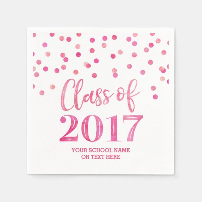 Pink Watercolor Confetti Class of 2017 Graduation Napkin (Front)