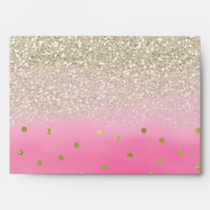 Pink Watercolor Confetti Faux Light Gold Glitter Envelopes