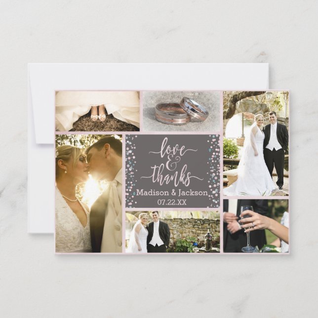 Pink Watercolor Confetti Wedding Thank You Photo (Front)