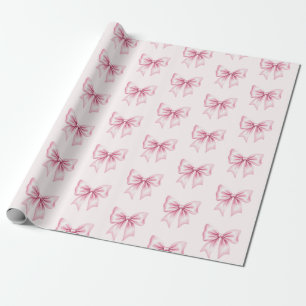 Pink Watercolor Coquette Bow Trendy Feminine Girly Wrapping Paper