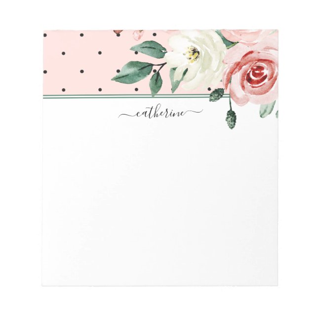 Pink Watercolor Country Flowers, Personalised Notepad (Front)