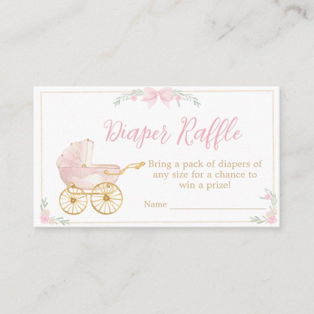 Pink Watercolor Crest Baby Shower Diaper Raffle Enclosure Card (Front)