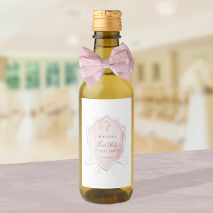 Pink Watercolor Crest First Communion Wine Label