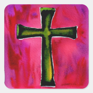 Pink Watercolor Cross Sticker