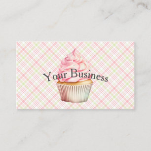 Pink Watercolor Cupcake Business Card