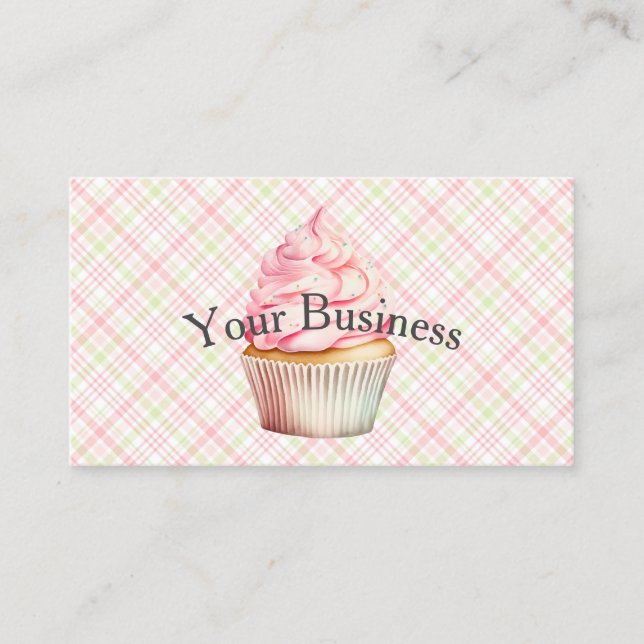 Pink Watercolor Cupcake Business Card (Front)