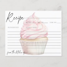 Pink Watercolor Cupcake Recipe Card