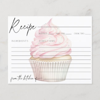 Pink Watercolor Cupcake Recipe Card