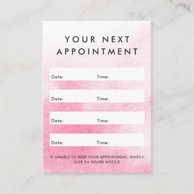 Pink watercolor custom logo vertical appointment card (Front)