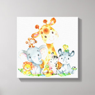 Pink Watercolor Cute Safari Jungle Animals Canvas Print