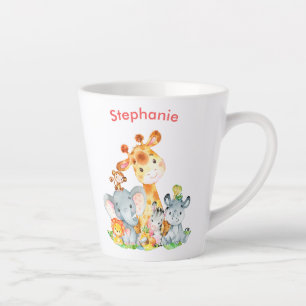 Pink Watercolor Cute Safari Jungle Animals Latte Mug
