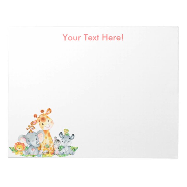 Pink Watercolor Cute Safari Jungle Animals Notepad (Front)
