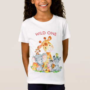 Pink Watercolor Cute Safari Jungle Animals T-Shirt