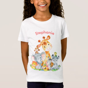 Pink Watercolor Cute Safari Jungle Animals T-Shirt