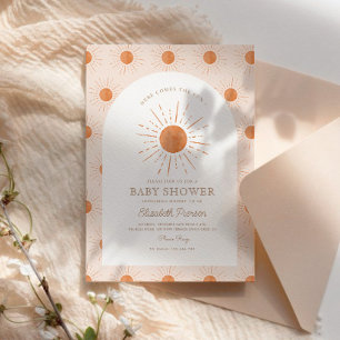Pink Watercolor Cute Sun Baby Shower Invitation
