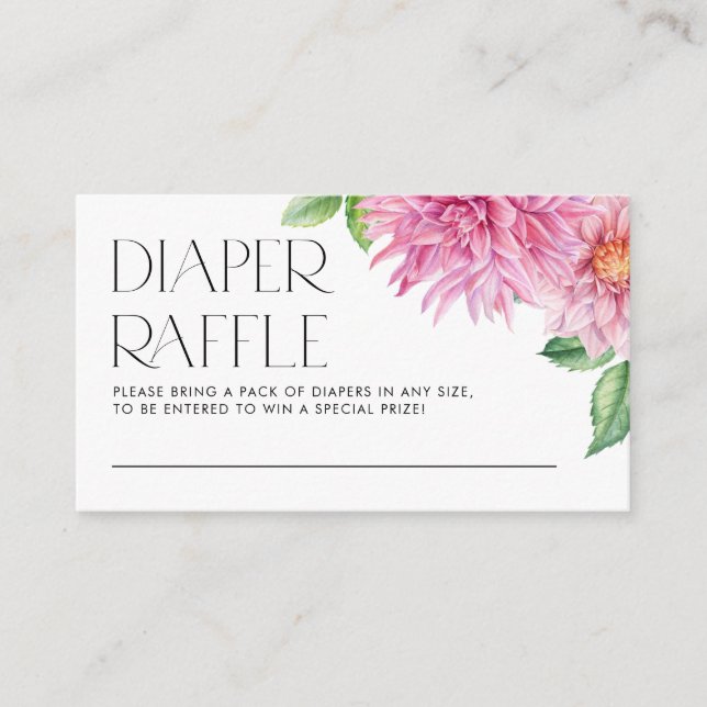 Pink Watercolor Dahlia Baby Shower Diaper Raffle Enclosure Card (Front)